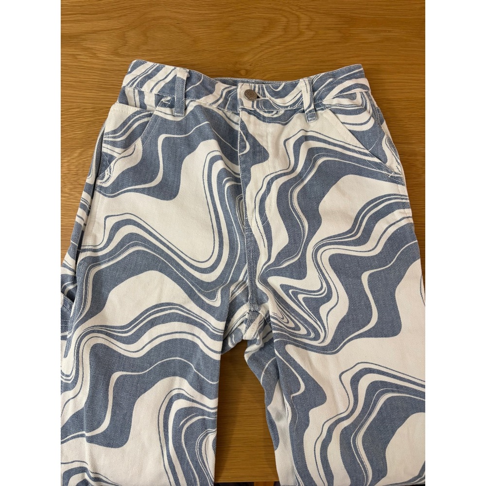 PacSun 90s BF Carpenter Jeans Blue White Marble Swirl Print Pants 25 - Picture 3 of 11
